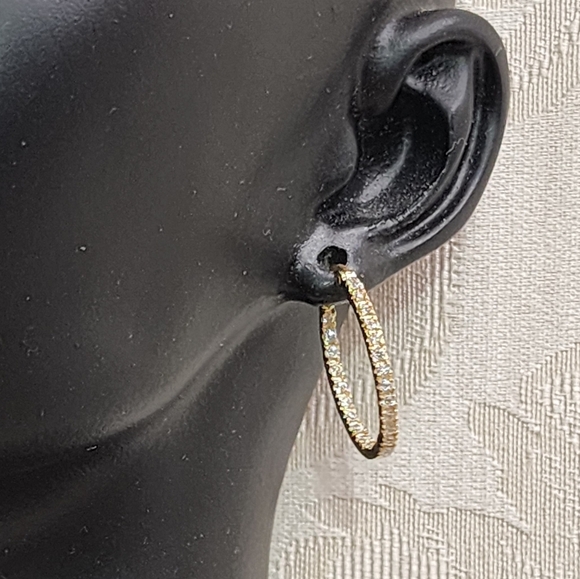 Vintage 90s Sterling Silver 925 Gold Plated  Textured Hoop Earrings - Picture 5 of 12